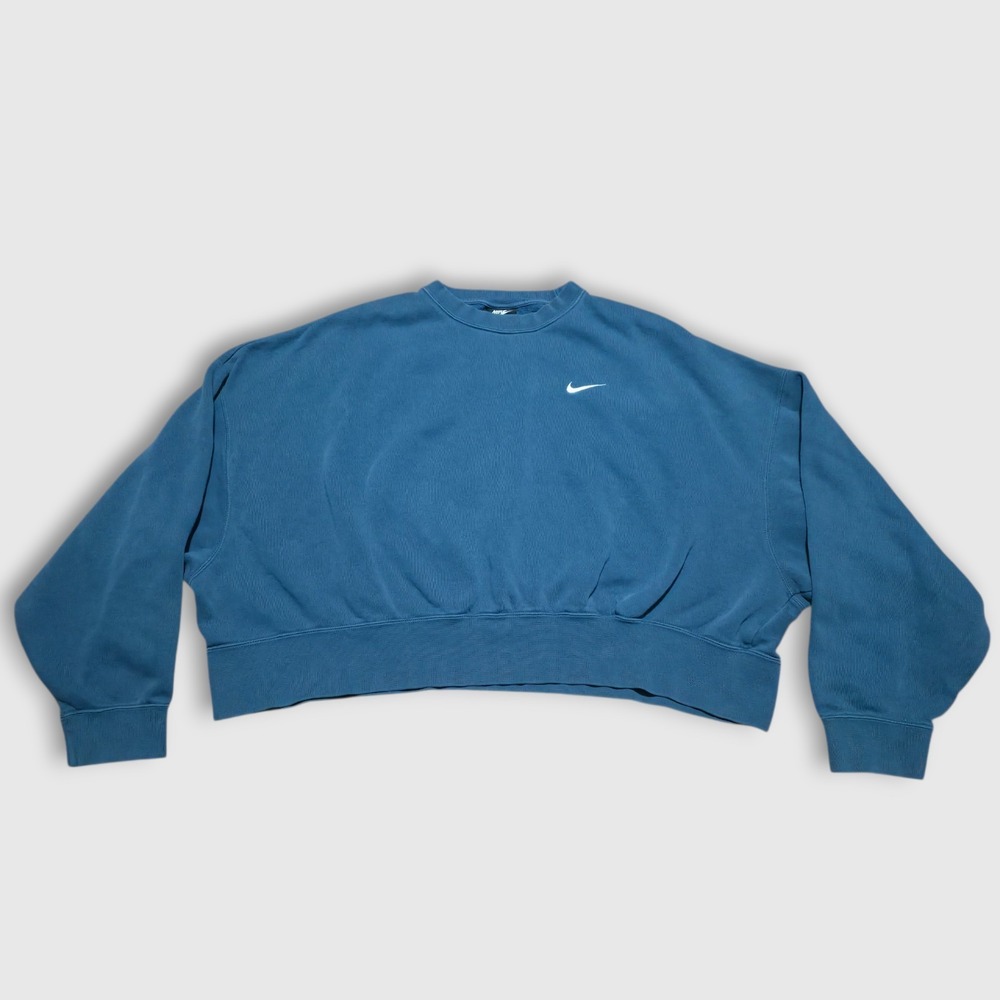 Nike Womens Oversized Cropped Sweater Crew Neck Faded Dark Teal Size Large